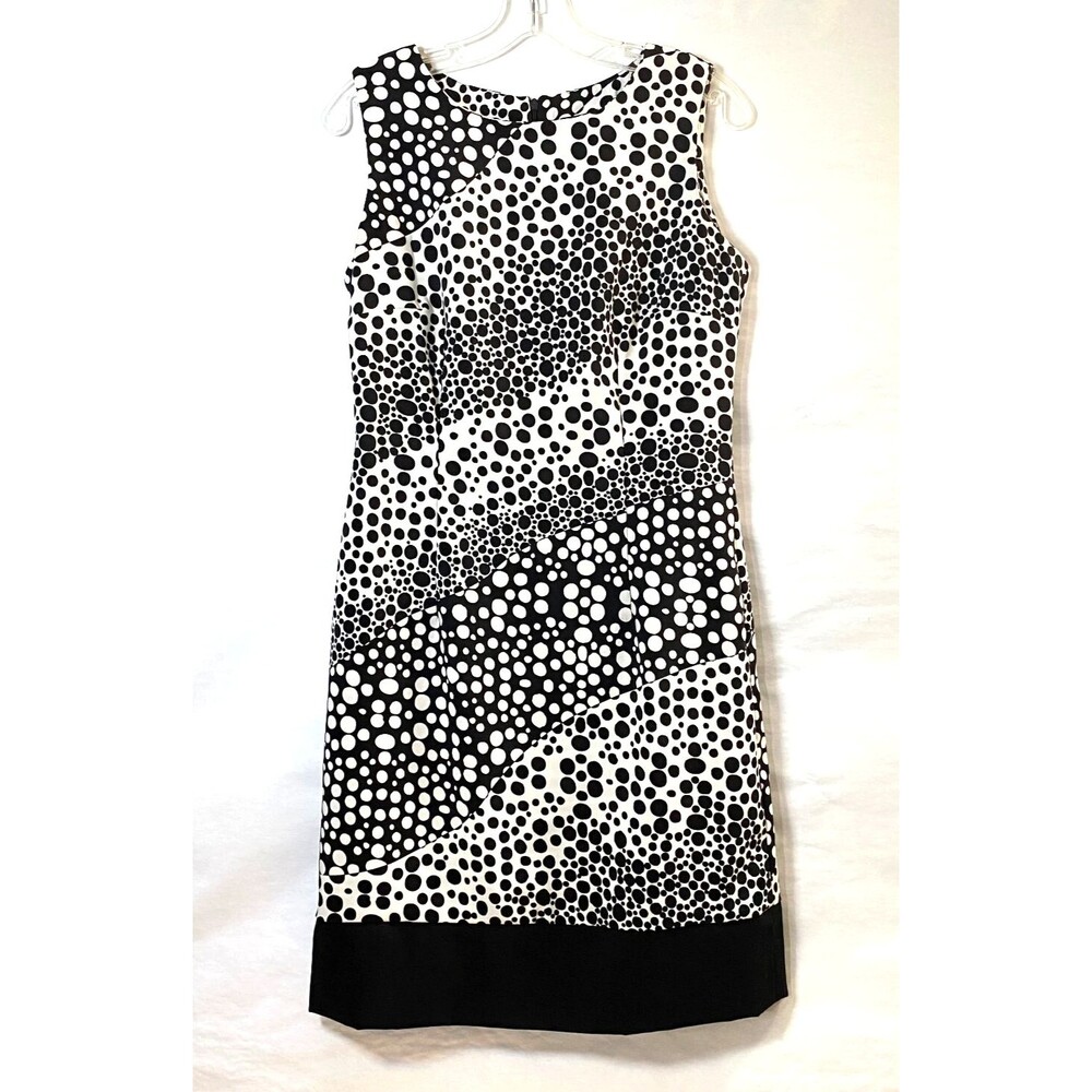 Ronni Nicole Polka Dot Sheath Dress Womens 8 Black White Sleeveless Runs Small